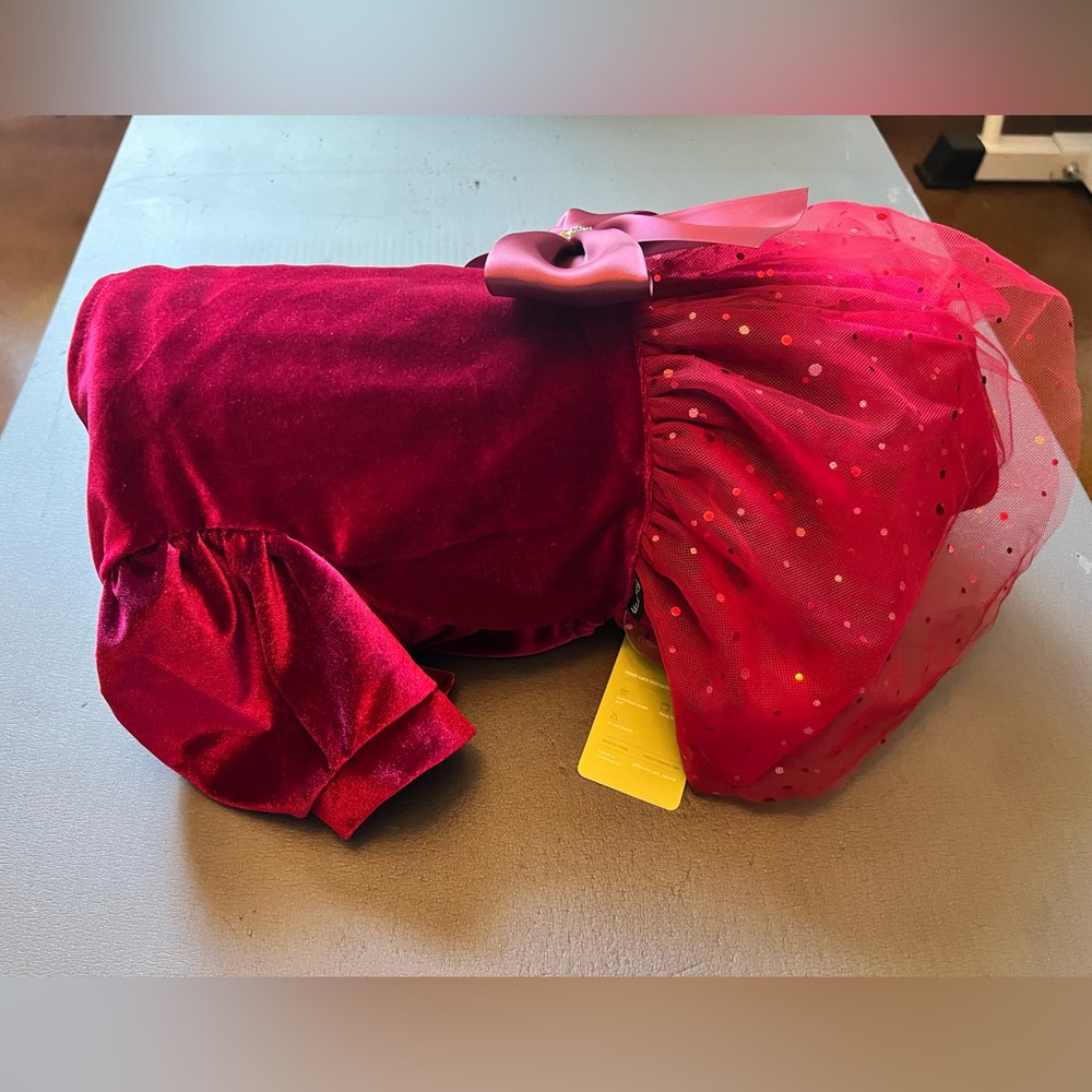Red Velvet Dog Dress with Bow